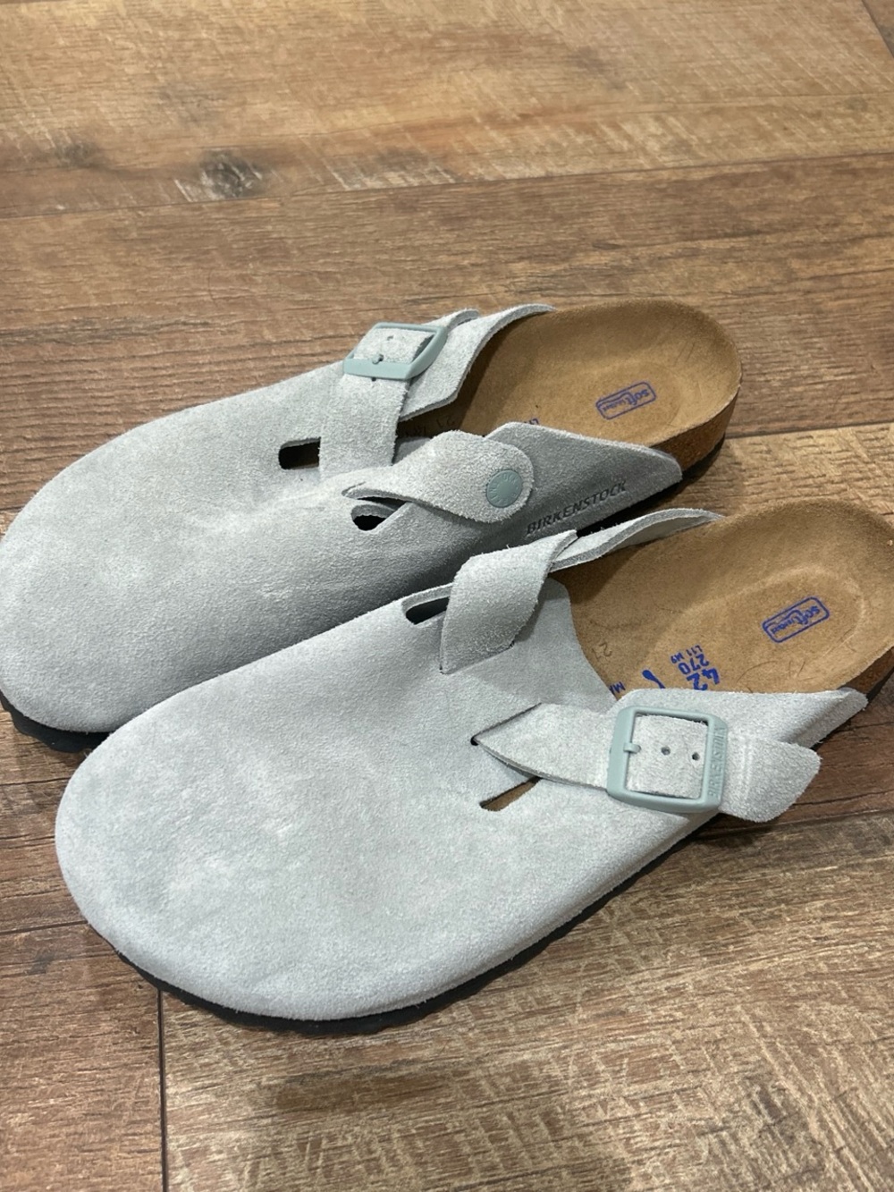 Birkenstock Suede Clogs in Light Blue